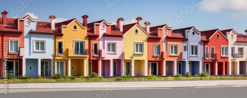 Colorful stucco traditional private townhouses. Residential architecture exterior. Created with generative Generative AI