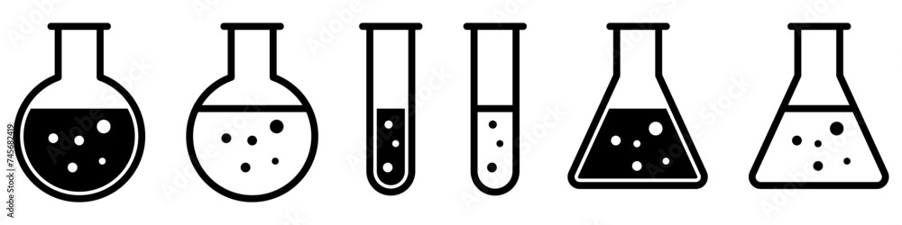 Lab flasks test icon set Lab flasks test icon set