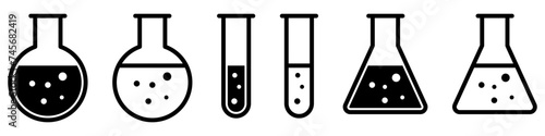 Lab flasks test icon set