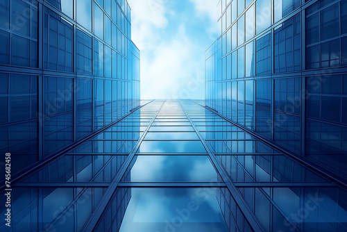 Glass office building on a background of the sky  generated ai