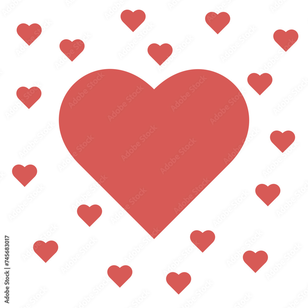 hearts for Valentine's day. Holiday of all lovers. Valentine's Day 2021. February 14. Red icons. Flat design. Heart and love