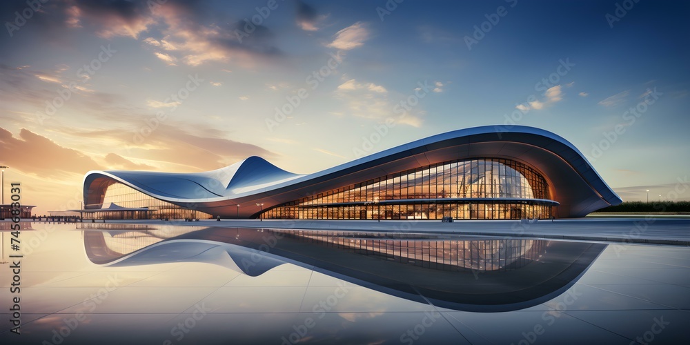 Incredible view of modern architecture with runway in the background. Concept Architecture, Runway, Modern, View, Urban