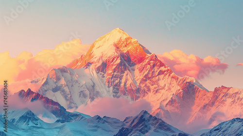 a mountain peak in peach pink and blue colors (1) photo