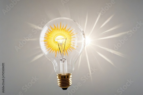 Illuminated Light Bulb With Yellow Sun Inside