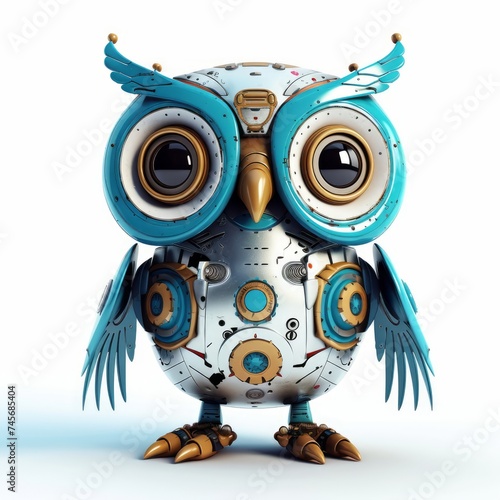 Charming owl robot, robotic bird isolated over white background. Generative AI © Picture Perfect