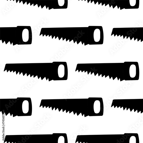 tool black metal saw for work in the garden. Vector hand drawn illustration.