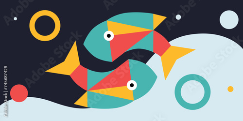 Flat zodiac signs, astrology. Pisces. Twelve horoscope zodiac icons. Vector
