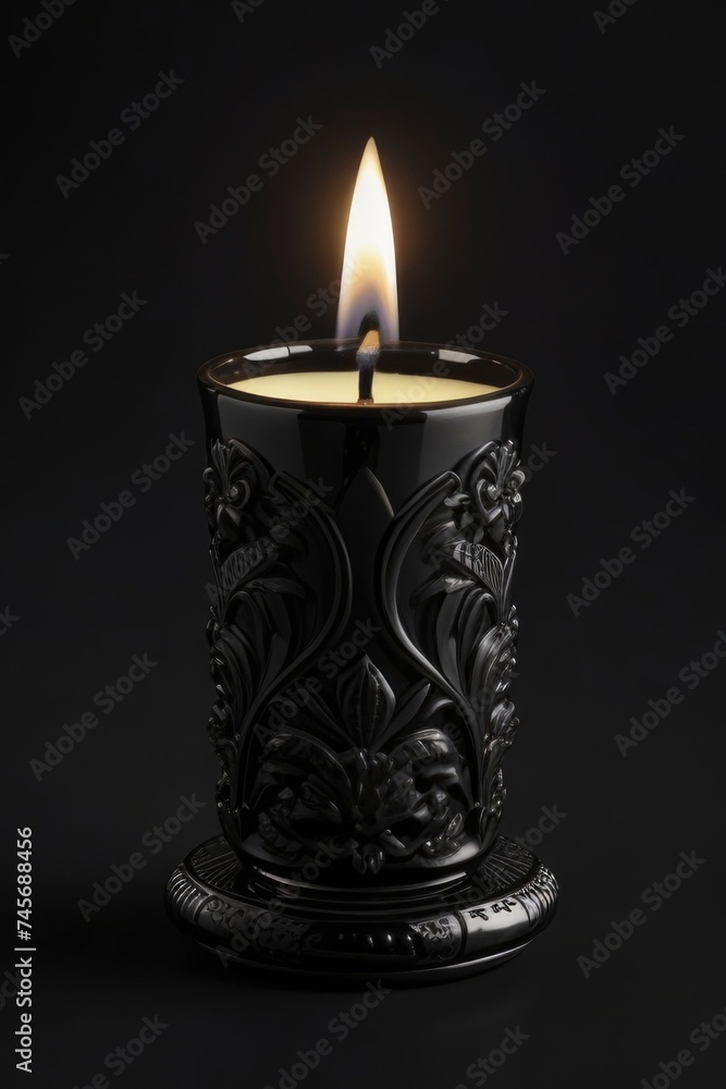 a black candle with an ornate design a black candle with an ornate design