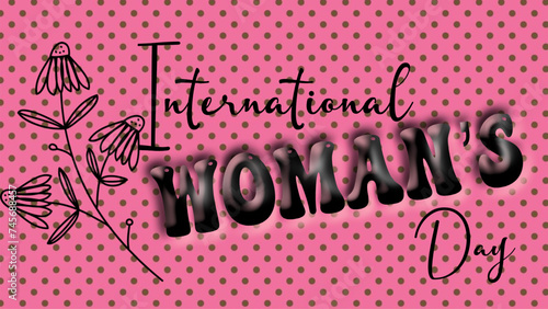 International women's day, flower, vector graphics for posters, cards, postcards, invitations, banners, advertising, pink and black color