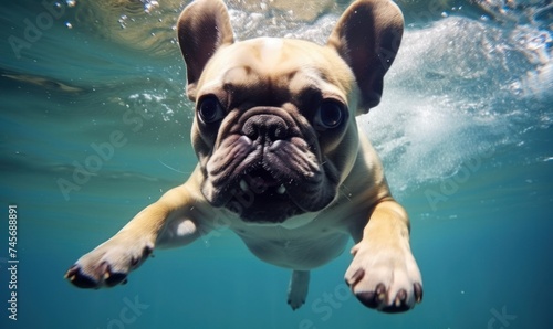 a french bulldog swimming, Generative AI © Picture Perfect