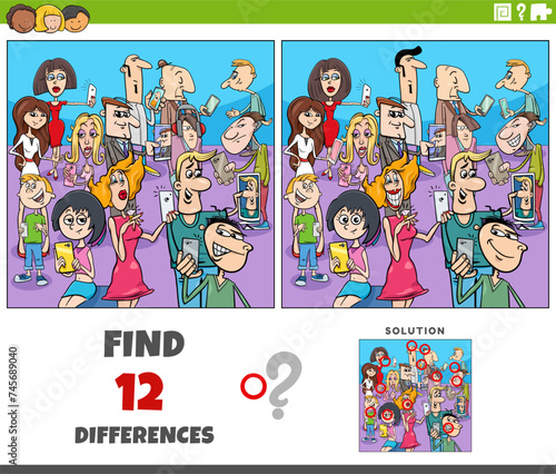 differences activity with cartoon people group with smart phones