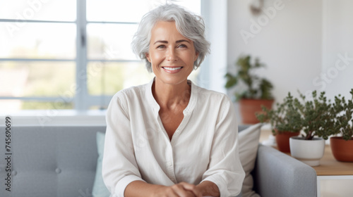 Serene Mature Woman Relaxing at Home