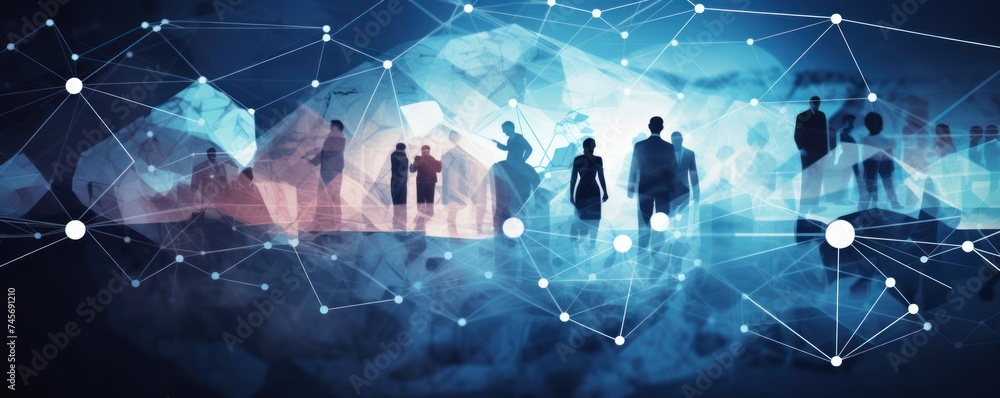 Global business structure of networking. Analysis and data exchange customer connection, HR recruitment and global outsourcing, Strategy, Teamwork, Technology and social, Generative AI - obrazy, fototapety, plakaty 