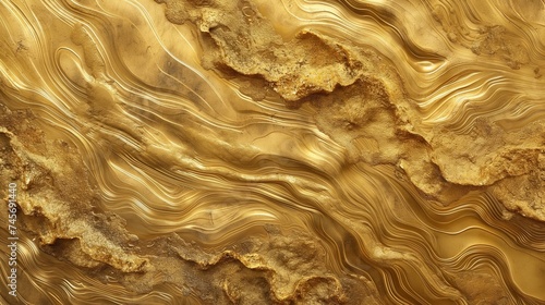 Liquid metal golden abstract background. Luxury header flowing gold design concept. Shiny yellow metallic surface.