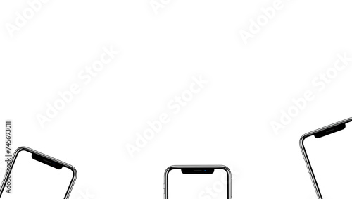 set of Mobile phones on a blank background, with copy space, white background. Premium background for mockup, PNG format.  photo