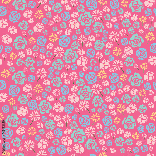 Tiny Floral Seamless Pattern on Pink Background