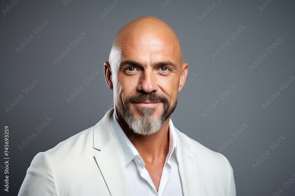 Handsome mature man in a white jacket. Studio shot. Handsome mature man in a white jacket. Studio shot.