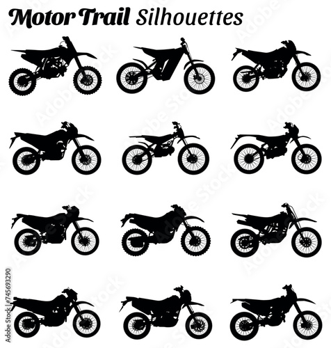 Collection of silhouettes of motocross models, dirt bikes