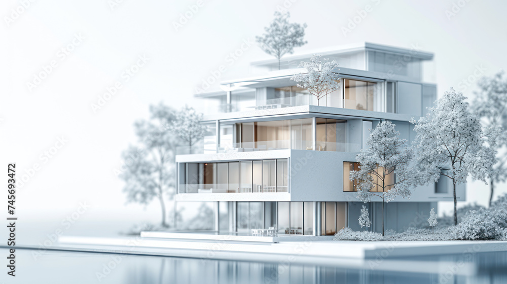 a contemporary home model with clean lines and elegant landscaping, showcasing a blend of modern architecture and serene nature a contemporary home model with clean lines and elegant landscaping, showcasing a blend of modern architecture and serene nature
