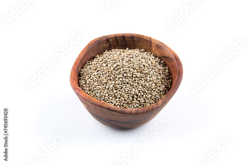 Cannabis Hemp seeds in bowl on white