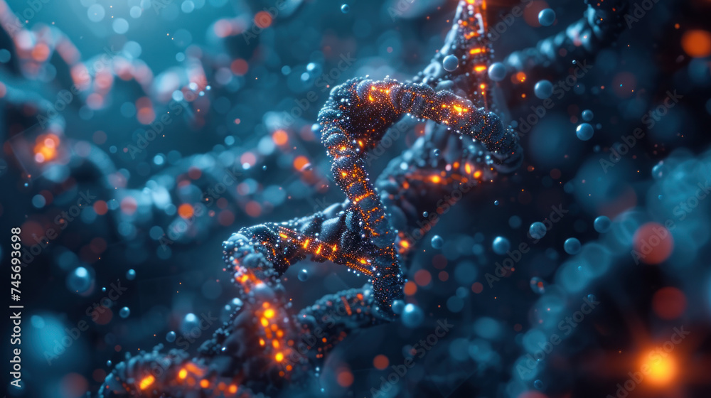 DNA in crystalline structure amidst blue sea showcases genetic beauty, emphasizing CRISPR, synthetic organisms, and bioengineering for healthcare/agriculture DNA in crystalline structure amidst blue sea showcases genetic beauty, emphasizing CRISPR, synthetic organisms, and bioengineering for healthcare/agriculture
