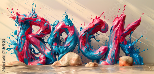 Abstract style rock banner design with typography and colorful fluid shapes.