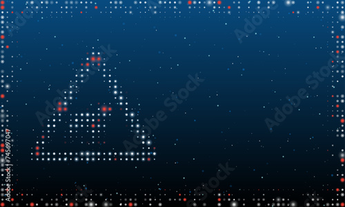 On the left is the pets road symbol filled with white dots. Pointillism style. Abstract futuristic frame of dots and circles. Some dots is red. Vector illustration on blue background with stars
