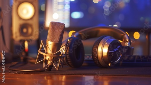 Professional Studio Microphone and Headphones, Music Production Equipment