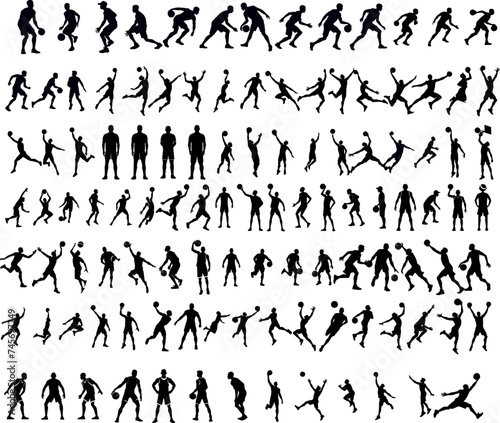 70+ bundle of basketball players, silhouette various jumps, poses and dunks