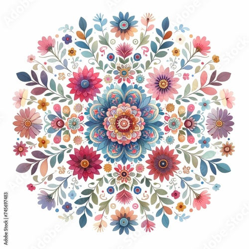 Floral mandalas. watercolor illustration  Mandala with floral patterns. Yoga template.