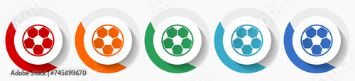 Football, soccer, ball vector icon set, flat icons for logo design, webdesign and mobile applications, colorful round buttons