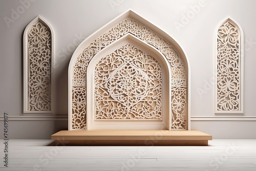 Islamic podium background with Islamic frame , product mockup, copy space