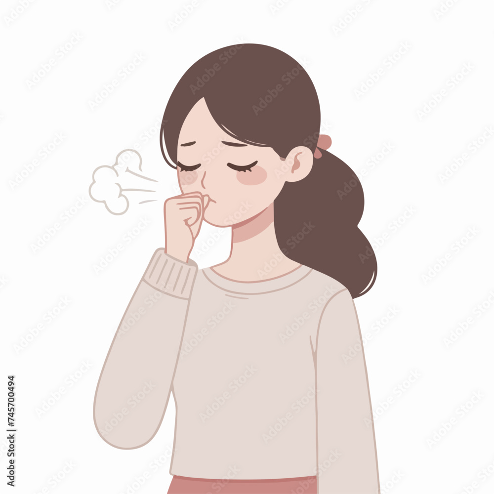 flat design illustration of girl covering mouth with hand 