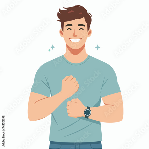 flat design illustration of a close up expression of a young man smiling happily
