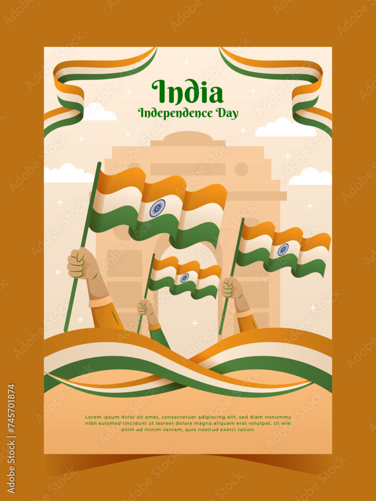 India Independence Day Poster with Tricolor Wavy Flag