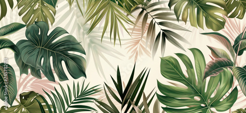 Hand drawn watercolor tropic flowers border. Summertime lovely floral element illustration, mockup. Trendy colourful summer background. For print, cloth, package, postcard, brochure, book