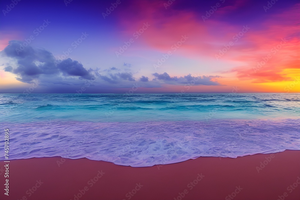 Gorgeous Pastel Sunset and Ocean Waves on a Tropical Beach