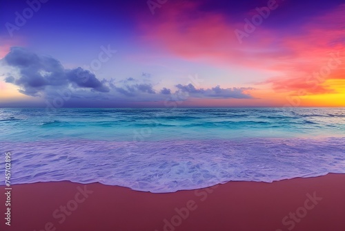 Gorgeous Pastel Sunset and Ocean Waves on a Tropical Beach