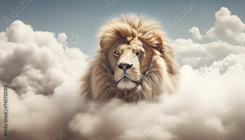 Löwe über den Wolken, Epischer Löwe mit wehender Mähne