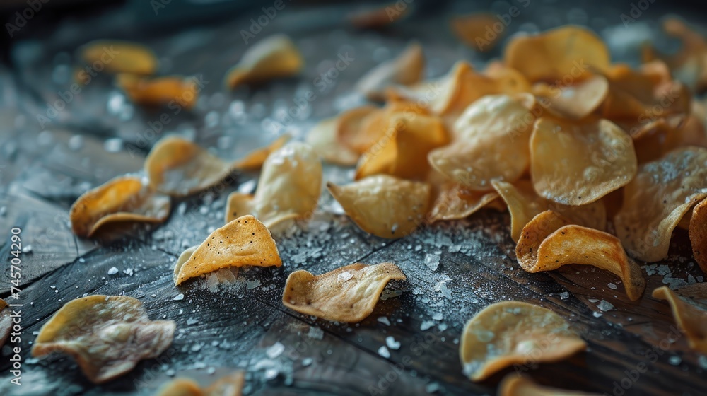 Chips, salty treat, snack, texture background. Generative AI Chips, salty treat, snack, texture background. Generative AI