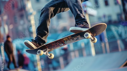Urban Skateboarding Tricks in the City - Dynamic Action Shot of Skateboarder Performing on Street