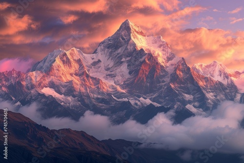 The serene beauty of a high mountain showcased in the morning within a natural landscape