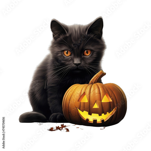 realistic halloween cat and pumpkin png / transparent © Rehman