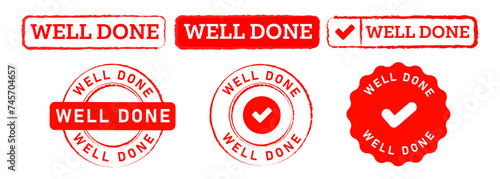 well done rectangle and circle stamp label seal emblem sign congratulation good amazing