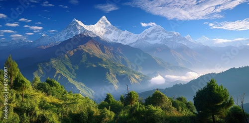A high mountain bathed in morning light, showcasing its natural beauty