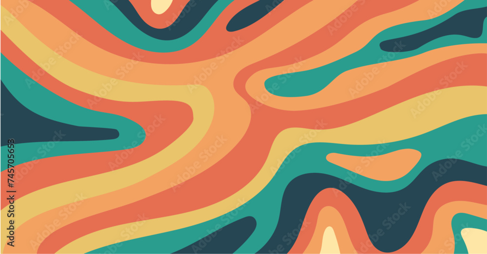 Naklejka premium Groovy style colours background, decorative cover, illustration, vector, 