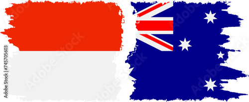 Australia and Indonesia grunge flags connection vector