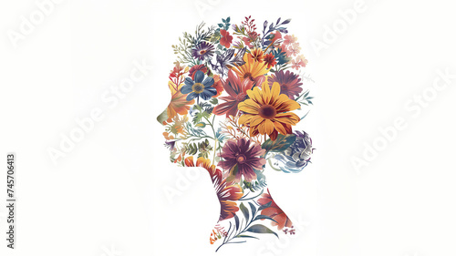  illustration of a woman's head made from flowers © ALL YOU NEED studio