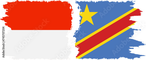 Congo - Kinshasa and Indonesia grunge flags connection vector