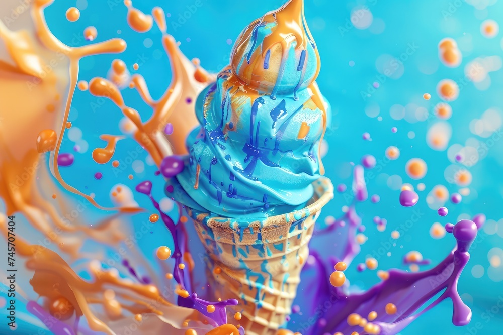 Whimsical Ice Cream Fantasy with Vibrant Splashes of Color - Generative AI